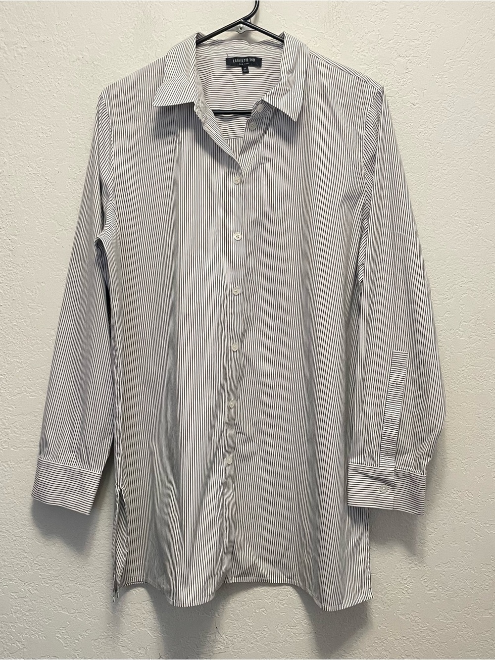 Lafayette 148 New York Black & White Pinstripe Button Down Shirt Blouse Sz XL